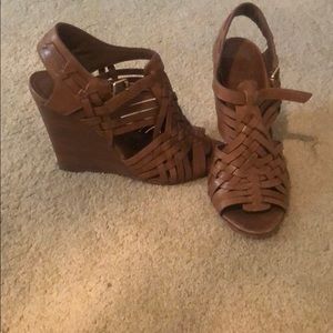 Brown Leather Tory Burch Wedges